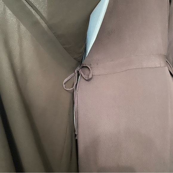 FRANK AND OAK THE WRAP BELTED MINI DRESS IN CHOCOLATE SHIMMER BROWN - S - Picture 8 of 12